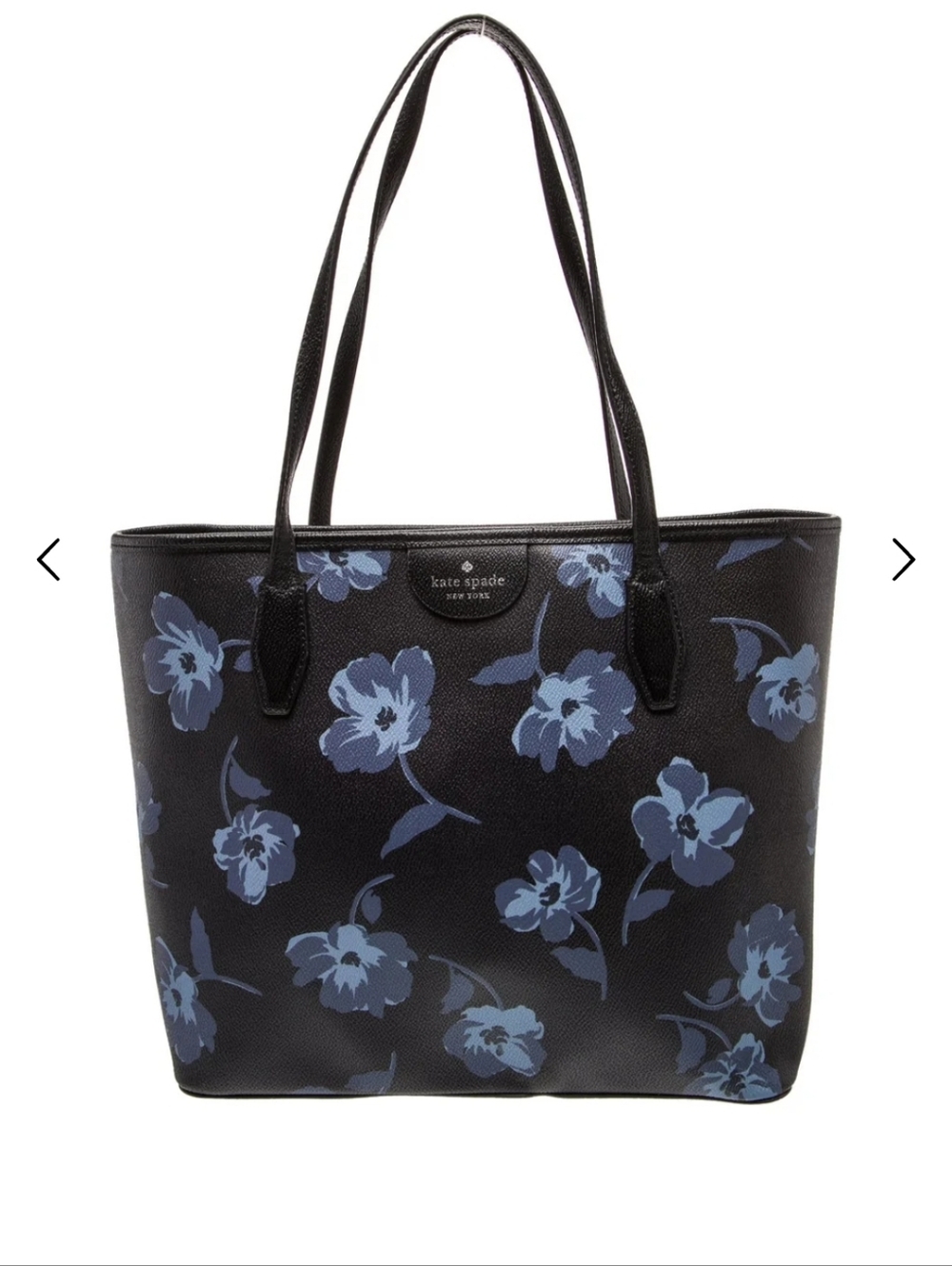 Kate Spade Black Blue Purple Floral Tote Purse Bag With Zipper Vegan Leather - Picture 2 of 9